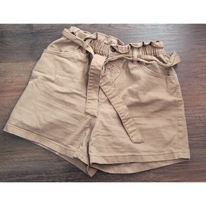 Time and Tru Tan Ruffled High Waist Shorts with belt and Pockets